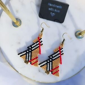 Handmade Tartan plaid seed bead tree earrings